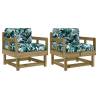 Garden Chairs with Cushions - 2 pcs Impregnated Wood Pine