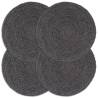 Placemats 4 pcs Plain Dark Grey Round Jute - Hipomarket