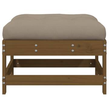 Garden Footstool with Cushion - Honey Brown Solid Pine Wood