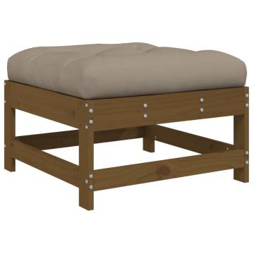 Garden Footstool with Cushion - Honey Brown Solid Pine Wood