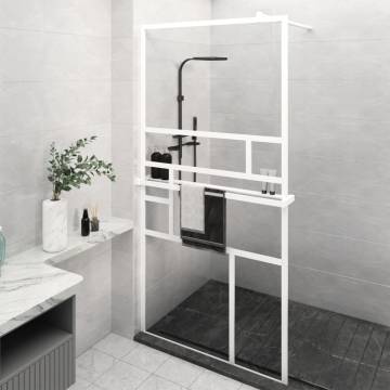 Walk-in Shower Wall with Shelf White 100x195 cm - ESG Glass