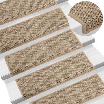 Self-Adhesive Sisal-Look Stair Mats - 15 pcs Dark Beige