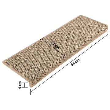 Self-Adhesive Sisal-Look Stair Mats - 15 pcs Dark Beige