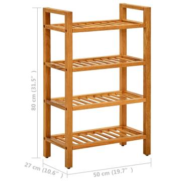 Stylish Solid Oak Shoe Rack with 4 Shelves - 50x27x80 cm