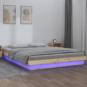 LED Bed Frame 140x200 cm - Solid Wood with Colorful Lights