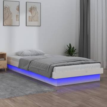 LED Bed Frame White 75x190 cm - Solid Wood & Colourful Lights