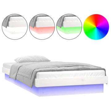 LED Bed Frame White 75x190 cm - Solid Wood & Colourful Lights