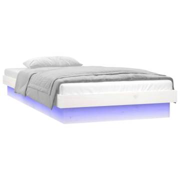 LED Bed Frame White 75x190 cm - Solid Wood & Colourful Lights