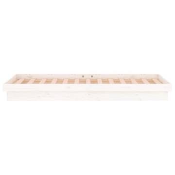 LED Bed Frame White 75x190 cm - Solid Wood & Colourful Lights