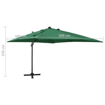 Cantilever Umbrella with LED Lights - 300 cm Green