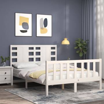 Bed Frame with Headboard White 140x200 cm | Solid Wood Durability