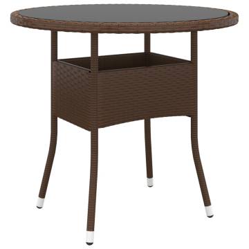 Garden Table Ø80x75 cm | Tempered Glass & Poly Rattan Brown