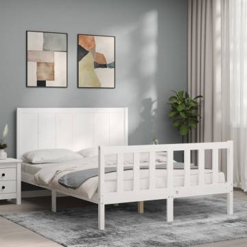 White Bed Frame with Headboard - 140x190 cm Solid Pine Wood