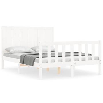 White Bed Frame with Headboard - 140x190 cm Solid Pine Wood