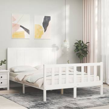 White Bed Frame with Headboard - 140x190 cm Solid Pine Wood