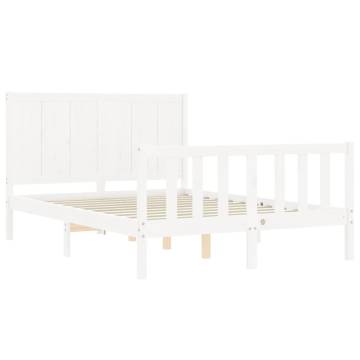 White Bed Frame with Headboard - 140x190 cm Solid Pine Wood