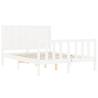 White Bed Frame with Headboard - 140x190 cm Solid Pine Wood