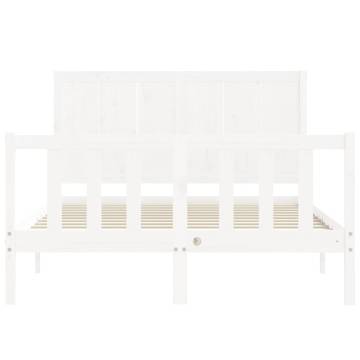 White Bed Frame with Headboard - 140x190 cm Solid Pine Wood