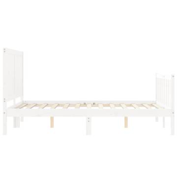 White Bed Frame with Headboard - 140x190 cm Solid Pine Wood