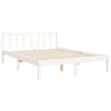 White Bed Frame with Headboard - 140x190 cm Solid Pine Wood