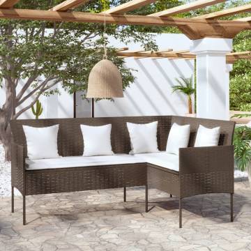 Stylish L-Shaped Couch Sofa with Cushions - Poly Rattan Brown