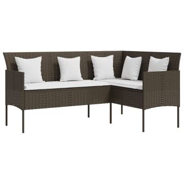 Stylish L-Shaped Couch Sofa with Cushions - Poly Rattan Brown