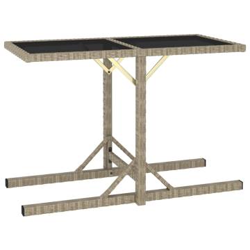 Beige Garden Table 110x53 cm - Poly Rattan & Glass Top