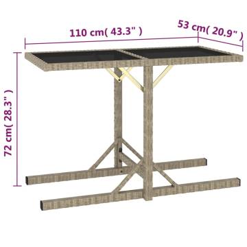 Beige Garden Table 110x53 cm - Poly Rattan & Glass Top