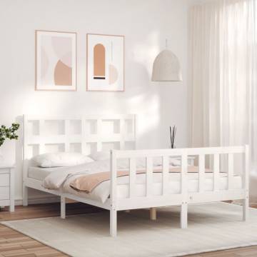 White Bed Frame with Headboard - 140x190 cm Solid Wood