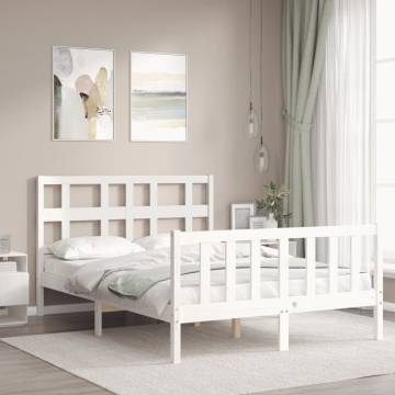 White Bed Frame with Headboard - 140x190 cm Solid Wood