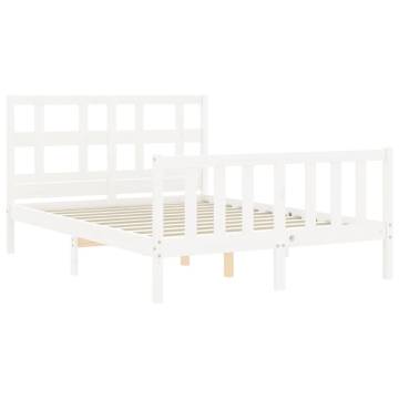 White Bed Frame with Headboard - 140x190 cm Solid Wood