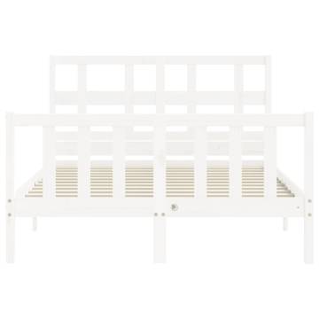 White Bed Frame with Headboard - 140x190 cm Solid Wood