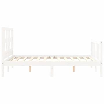 White Bed Frame with Headboard - 140x190 cm Solid Wood