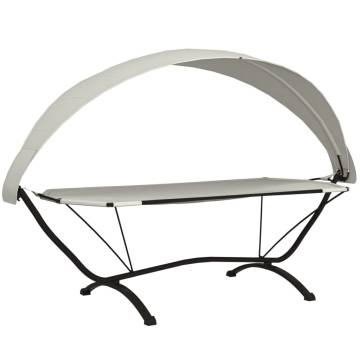 Outdoor Lounge Bed with Canopy - Cream Steel & Oxford Fabric