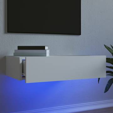 Stylish White TV Cabinet with LED Lights - 60x35x15.5 cm