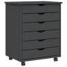 MOSS Grey Rolling Cabinet with Drawers | Solid Pine Wood