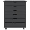 MOSS Grey Rolling Cabinet with Drawers | Solid Pine Wood