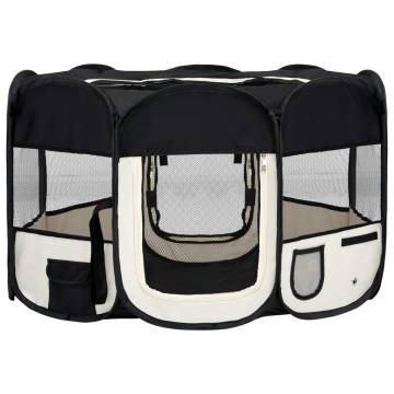 Foldable Dog Playpen with Bag - Black, 125x125x61 cm