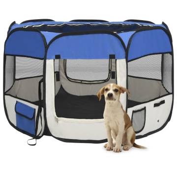 Foldable Dog Playpen with Carry Bag - Blue 90x90x58 cm