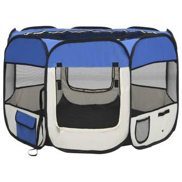 Foldable Dog Playpen with Carry Bag - Blue 90x90x58 cm