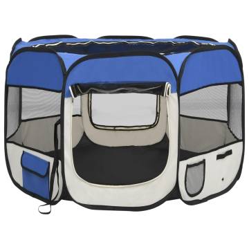 Foldable Dog Playpen with Carry Bag - Blue 90x90x58 cm