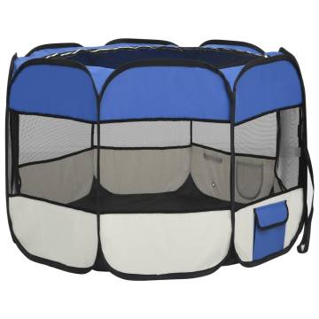 Foldable Dog Playpen with Carry Bag - Blue 90x90x58 cm