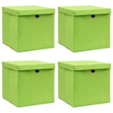 4 pcs Green Storage Boxes with Lids - Durable & Foldable