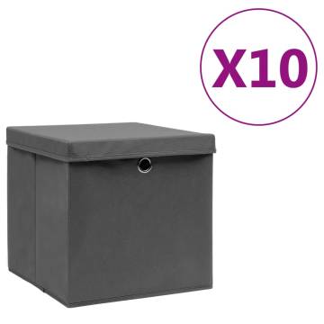 Storage Boxes with Covers - 10 pcs Grey 28x28x28 cm