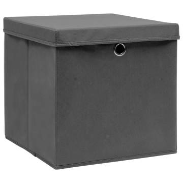 Storage Boxes with Covers - 10 pcs Grey 28x28x28 cm