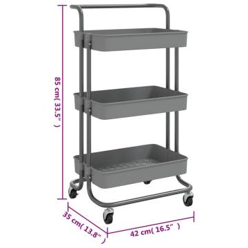 3-Tier Kitchen Trolley Grey - Sturdy & Stylish Storage Solution