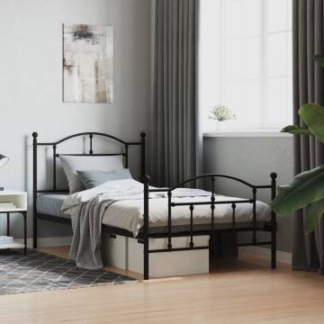 Elegant Metal Bed Frame with Headboard - Black 100x190 cm