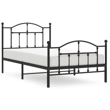 Elegant Metal Bed Frame with Headboard - Black 100x190 cm