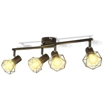 Black Industrial Style Wire Frame Spot Light - 4 LED Bulbs