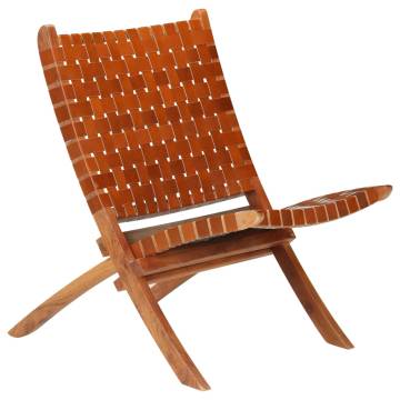 Folding Chair - Crossed-Stripe Brown Real Leather